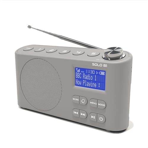 Image of DAB/DAB+ & FM Portable Digital Radio | Bluetooth | Rechargeable Battery | Dual Alarms & Sleep Timer | Perfect for Home, Office or Outdoors | AZATOM Solo B1 (Grey)