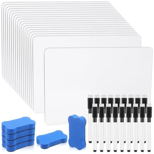 Image of 18 Pack Double Sided Dry Erase Boards 6 x 9 inch Double Sided White Boards with 18 Black Markers 6 Erasers Small White Dry Erase Boards for Students Teacher Classroom Supplies (Blank Dry Erase Board)