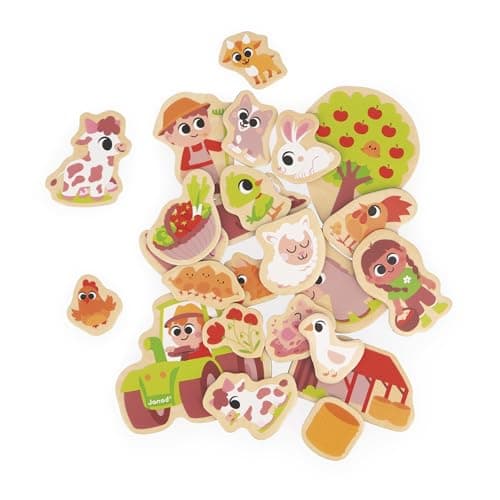 Image of Janod - 24 Magnetic Wooden Magnets - Farm Theme - Wooden Toy - Ideal for chalkboard or fridge - Magnetic Educational Game, to Manipulate, Experiment and Have Fun with - From 2 Years, J09639