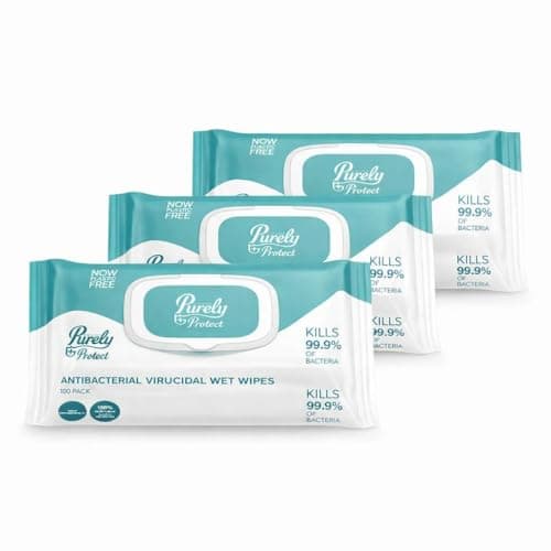 Image of Purely Protect Antibacterial & Virucidal Wet Wipes | Biodegradable, Plastic‑Free, Eco‑Friendly Cleaning Wipes | For Home, Office, Workplace & Industrial Use (3 Packs of 100)