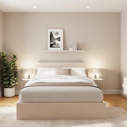 Image of End Lift Ottoman Bed 150cm King Size Velvet Natural Storage Bed Frame with Gas Lift Underbed Storage, Upholstered King Bed Base