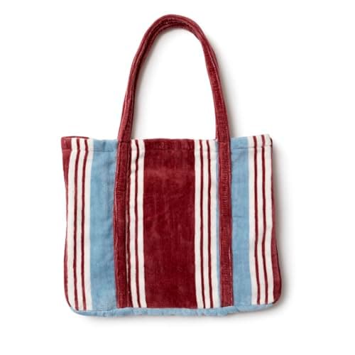 Image of Christy College Tote Bag| Yarn-dyed striped fabric | Soft Towelling Straps| Earth Red