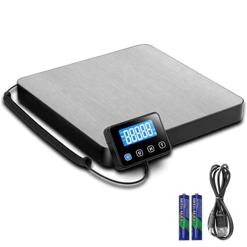 Image of Drcowu Digital Postal Scale, Heavy Duty Shipping Scales with Hold and Tare Function, Large Platform, 200kg Capacity, 50g Readability, AC/DC Powered, Package Scale for Warehouse Home Office