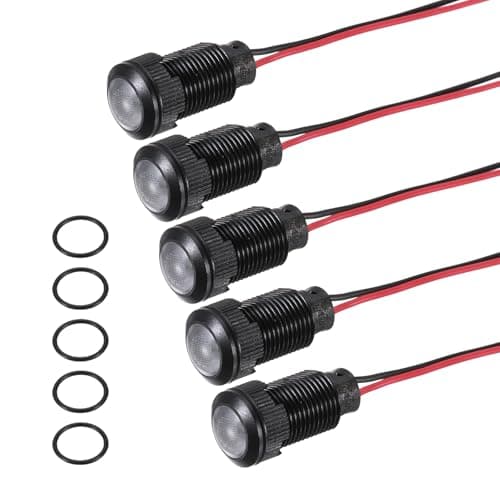 Image of PATIKIL 5Pcs 12mm(15/32") Indicator Light,12V-24V AC/DC LED Plastic Shell Signal Lamp Waterproof IP67 Round Head Signal Lights with 150mm(5.9") Cable for Boat Car,White