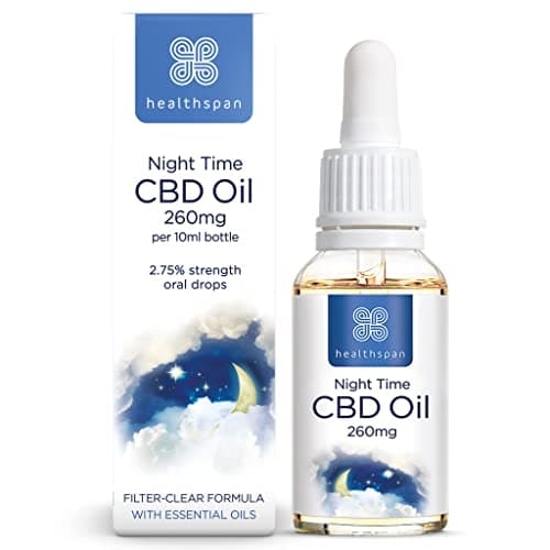 Image of Healthspan 260mg Night Time CBD Oil Drops | Pure cannabidiol Oral Drops | Perfect for Bedtime | Enriched with Chamomile, Lavender & Hops | 260 mg CBD per Bottle Vegan