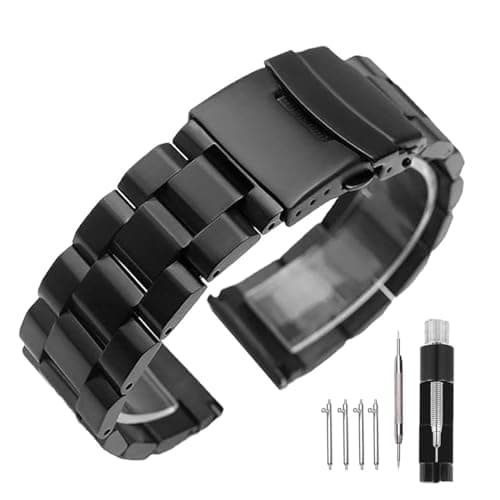 Image of Kai Tian 22mm Metal Watch Strap Band for Men Women, Black Watch Bracelets with Duty Deployment Clasp Brushed Finish Watch Straps Replacement