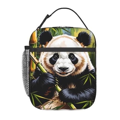 Image of Bamboo Panda Lunch Bag Insulated Lunch Box Reusable Print Lunchbag for Women Men 8 L X 4 W X 10 in Style 9