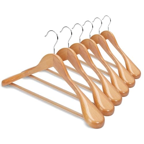 Image of HOUSE DAY Wooden Hangers for Clothes,6pcs Heavy Duty Coat Hangers Wood for Suit,Clothes Hanger for Adult-Natural