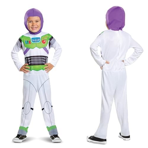 Image of Disney Official Classic Buzz Lightyear Costume Kids, Buzz Lightyear Dress Up Onesie, Toy Story Dress Up Costume Fancy Dress, World Book Day Costumes for Boys 7-8 Years