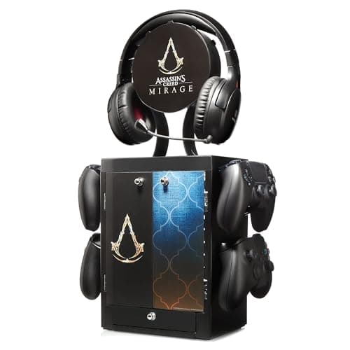 Image of Numskull Official Assassins Creed Gaming Locker & Storage Stand – Holds 10 Games/DVDs, 4 Controllers, Headset, and Accessories – Durable & Compact Organizer – Official Assassins Creed Merchandise