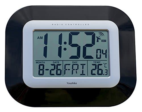 Image of Youshiko Radio Controlled LCD Wall Mountable and Desk Clock (UK & Ireland Version) Jumbo LCD (Black)