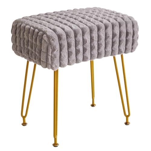 Image of IBUYKE Rectangular Footrest Stool Ottoman, Makeup Vanity Stool Side Table, Velvet Dressing Table Seat, Footstool Chair, Golden Steel Legs, for Makeup Room, Bedroom, Square grid pattern, Grey WBD003G