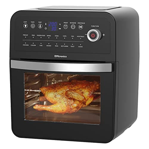 Image of EMtronics Retro Air Fryer Oven Combi, Rotisserie and Grill, Large Family Size 12L with 16 Pre-Set Menus for Oil Free Cooking – Black