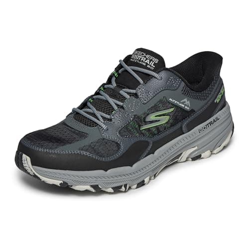 Image of Skechers Men's Go Run Trail Altitude 2.0 Rocky Hill Slip-On Sneakers, Black and Gray Leather/Textile, 9 UK