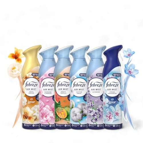 Image of Febreze Air Mist Air Freshener Spray Odour Eliminator 6 x 185ml, Mixed Scents: LAVENDER, BLOSSOM & BREEZE, COTTON FRESH, GOLD ORCHID, FRUITY TROPICS, SPRING AWAKENING - Home & Office Use