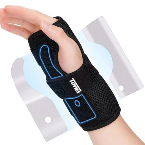 Image of TOVIKI Wrist Support Brace Right Hand with 2 Metal Splints for Joint Pain Arthritis Carpal Tunnel Pain Tendonitis for Men and Women Black (L(Pack of 1), Right)