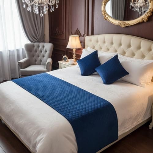 Image of Makooz Quilted Velvet Bed Runner King Size for 1.5m Bed 1pc - Matching Cushion Covers Sold Separately - Hotel Grade no Fading Soft Bedding Scarf - Bedroom Guesthouse Bedding Protection - 63X265cm Blue