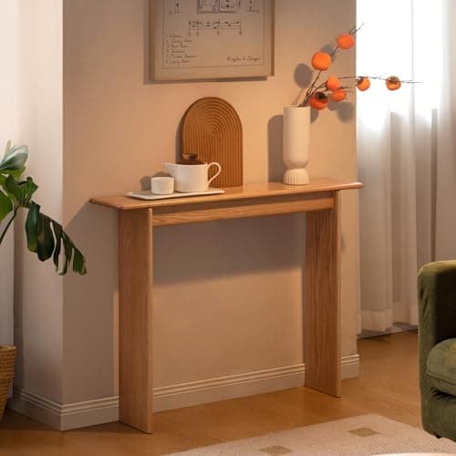 Image of YESWOOD Slim Console Table for Entryway, Narrow Solid Wood Hallway Table, Wall-Fit Design Foyer Table, Small Space Furniture, Natural Oak Finish