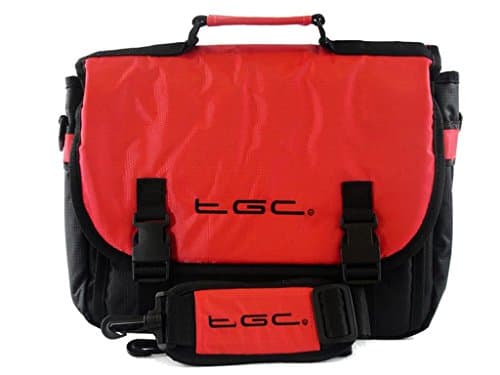 Image of New TGC ® Messenger Style TGC Padded Carry Case Bag for The Nextbase Click 9 Uno Portable DVD Player (Crimson Red & Black)