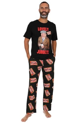 Image of Only Fools and Horses Mens Del Boy Lovely Jubbly Long Pyjama Set Nightwear Loungewear (XX-Large) Black