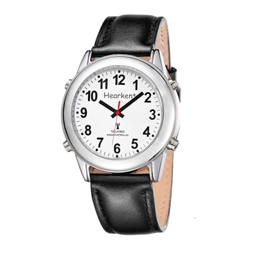 Image of Hearkent Atomic Talking Watch with Large Numbers and Expandable Strap self-Setting for Visually impaired Blind or Elder People (Leather Strap, Men Size)