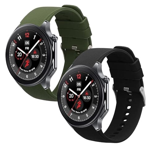 Image of kwmobile 2x Straps for OnePlus Watch 3/2 / 2R / Oppo Watch X2 Watch Strap - Silicone Replacement Watch Strap Set - Replacement Bands Black/Dark Green