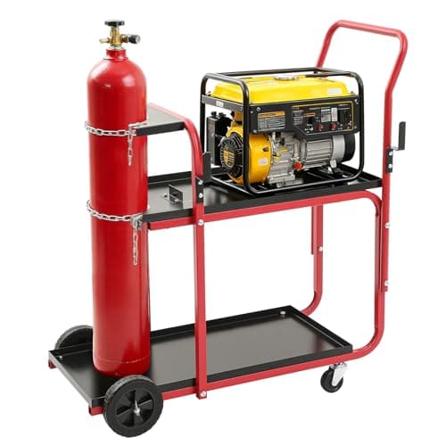 Image of BBTO Welding Cart 2-tier Welder Cart Heavy Duty with 440 Lbs Weight Capacity 360° Swivel Wheels Tank Safety Chains Welding Equipment Accessories for Tig Arc Mma Plasma Cutter Machine