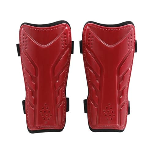 Image of KiBcsLic 2 Pieces Double Strap Leg Protectors Extended Coverage Soccer Leg Guards with Straps Shock Absorbing EVA Shin Guards for Training, Red