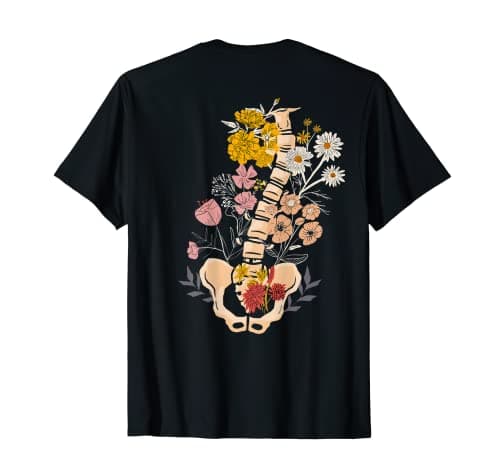 Image of Backbone Spine Flowers Floral Orthopedic Radiology Tech T-Shirt