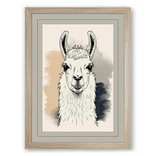 Image of Gentle Llama Boho Framed Wall Art Print A2 (59.4×42cm) Oak, Wall Decor for Living Room, Bedroom, Office & Home, Ready to Hang, Art Gift
