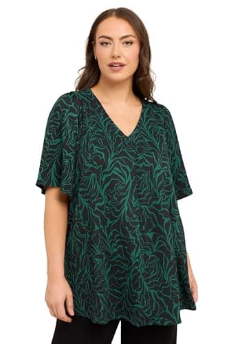 Image of EVANS Curve Abstract Print Pleat Front Top - Women's - Plus Size Curve Green