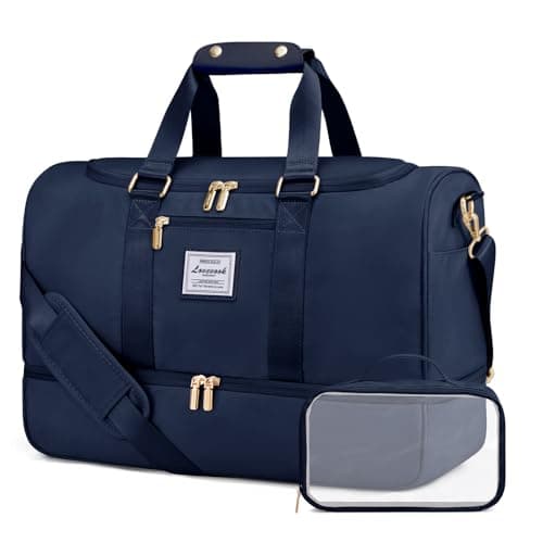 Image of LOVEVOOK Travel Bags for Women, 50L Large Weekend Overnight Duffle with Toiletry Bag, Shoe Compartment & Wet Pocket, Waterproof Cabin Carry On Hand Luggage for Travel Gym Sports, Navy Blue