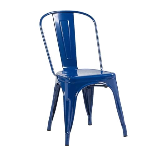 Image of FWStyle Bistro Pack of 4 Blue Metal Dining Chairs Galvanised Steel Café Chairs Indoor Outdoor Seating Modern Bistro Design 51 x 45.5 x 84cm Seat Height 44cm
