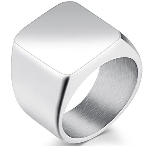 Image of JUDE Stainless Steel Signet Ring Black Silver Classical Simple Plain Cocktail Husband Father Valentine (Silver, U)