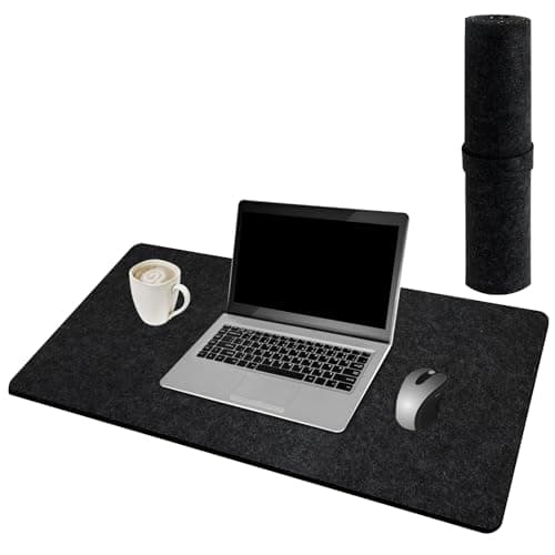 Image of Felt Desk Mat Large, 100X40CM Non Slip Desk Mat Black Grey Felt Desk Pad Waterproof Desk Protector Writing Mat Large Mouse Mats for Home and Office