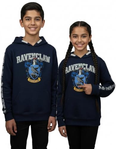 Image of Harry Potter Kids Hoodie – Official Licensed Ravenclaw Sweatshirt | Navy Cotton Pullover Jumper with Crest & Sleeve Print | Unisex Sizes 1–13 Years Navy (UK, Age, 9 Years, 10 Years, Regular)
