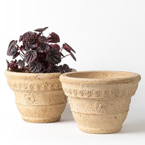Image of Nipots 2 Pack Terracotta Clay Plant Pots with Drainage, Breathable Water-Absorbing Planters for Healthy Roots, 7 Inch Deep Flower Pots for Indoor and Outdoor Gardening, Kiln Effect