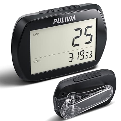 Image of PULIVIA Pedometer for Walking 3D Step Counter with Clock, Simple Operation Portable Steps Tracker with Clip Lanyard, Black