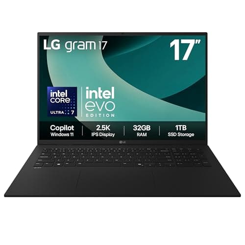 Image of LG gram 17Z90T - 17 Inch 2.5K IPS Ultra-Lightweight Laptop, Intel Core Ultra 7 255H - EVO Edition, 32GB RAM, 1TB SSD, Windows 11 Home, gram Hybrid AI, Copilot, Black (2025)