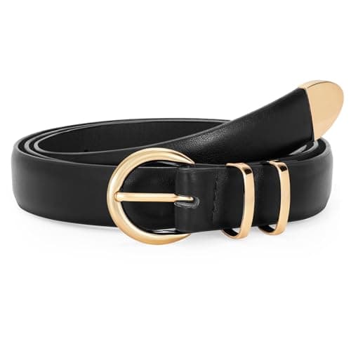 Image of WERFORU Women's Leather Belt for Jeans Dresses Fashion Gold Buckle Ladies Waist Belt Black