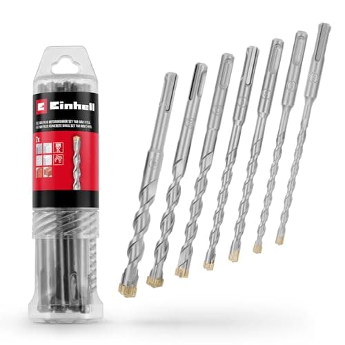 Image of Original Einhell 7-Piece SDS Plus Hammer Drill Bit Set, 160 mm (Made of 40Cr Tool Steel with Four-Edged Carbide Plate, Centring Tip, for Renovation or Concrete-Related Fastening Work)