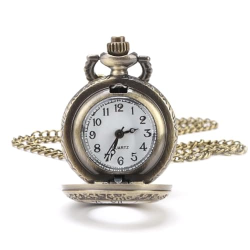 Image of Modern Vintage Pocket Watch with Chain, Quartz Roman Numerals Steampunk Antique Design Men's Pocket Watch Gift for New Year Birthday, Wedding, Anniversary, Valentine's Day, Father's Day