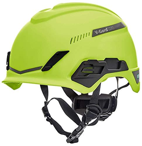 Image of MSA V-Gard H1 Trivent Safety Climbing Helmet - Ventilated - Yellow/Green - 52–64 cm - Hard hat with chinstrap for Work at Height and Rescue - EN12492 & ANSI