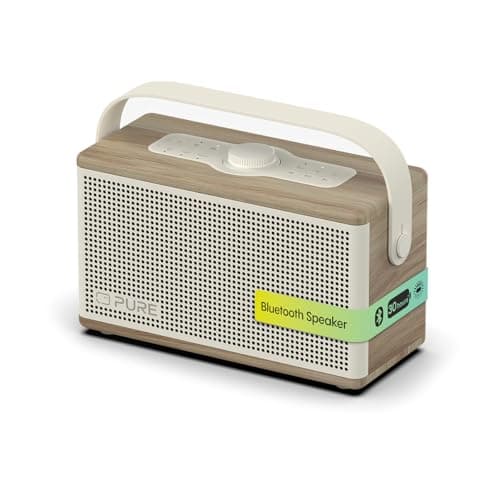 Image of Pure Classic Aura Portable Bluetooth Speaker 40W with 5000mAh Battery, Powerbank Function, Ambient Light, 30h Playtime, USB-C, AUX, IPX2 Splashproof – Cotton White/Oak