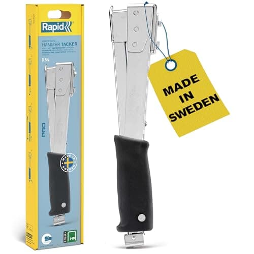 Image of Rapid R54 Heavy-Duty Hammer Tacker for Roofing/Membranes/Carpeting, Strong All-Steel Construction, Hammer Stapler, Uses Flatwire Staples No. 140, 6-14mm, Box (5001696)