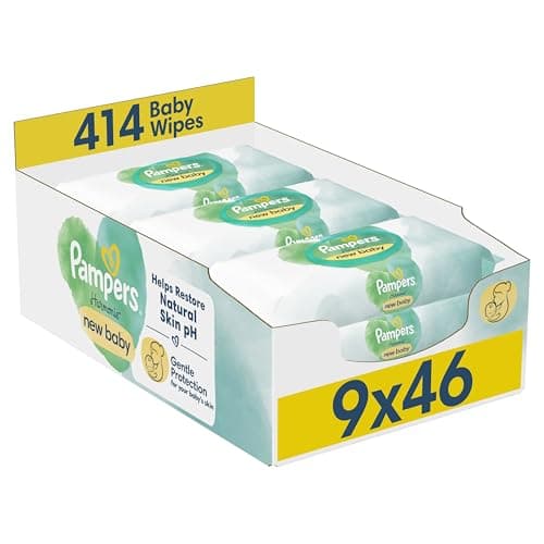 Image of Pampers Harmonie New Baby Wipes Plastic Free 9 Packs of 46 Wipes, 414 Baby Wet Wipes, Help Restore Natural Skin pH