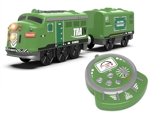 Image of Train Toy Remote Control Locomotive, Motorized Train Set for Wooden Track, Electric Trains with Sound & Lighting Effects Compatible with Thomas, Brio, Chuggington