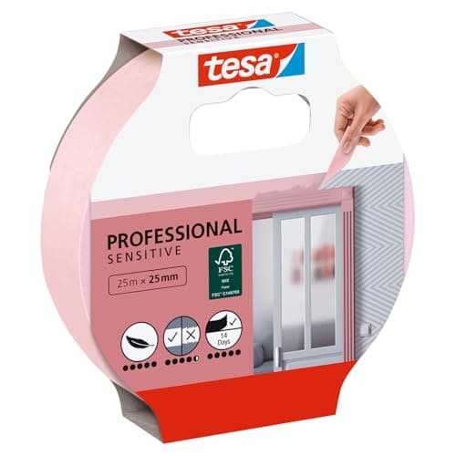 Image of tesa Painter's Tape Wallpaper - Thin Masking Tape for Precise Masking - Suitable for Sensitive Indoor Surfaces - 25 m x 25 mm