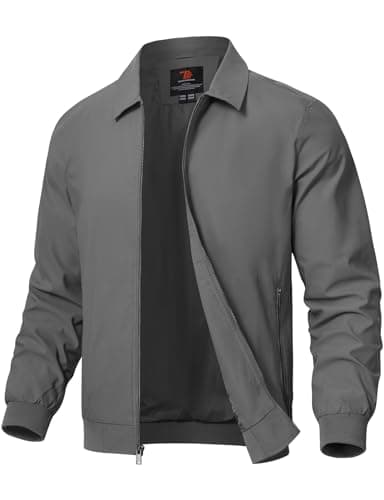 Image of Rdruko Men's Casual Lapel Jacket Lightweight Outdoor Windbreaker Jacket Smart Spring Autumn Jackets for Sport Work Walking Hiking Golf Dark Grey M