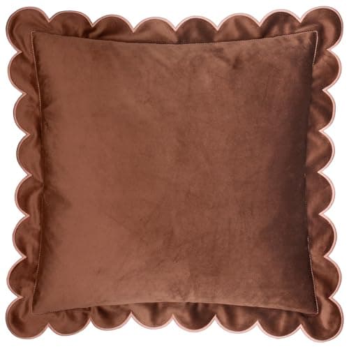 Image of furn. Lil Scallop Cushion Cover – Colourful Velvet Piped Scalloped Edge Decorative Case (Chestnut/Slipper – 45x45cm)